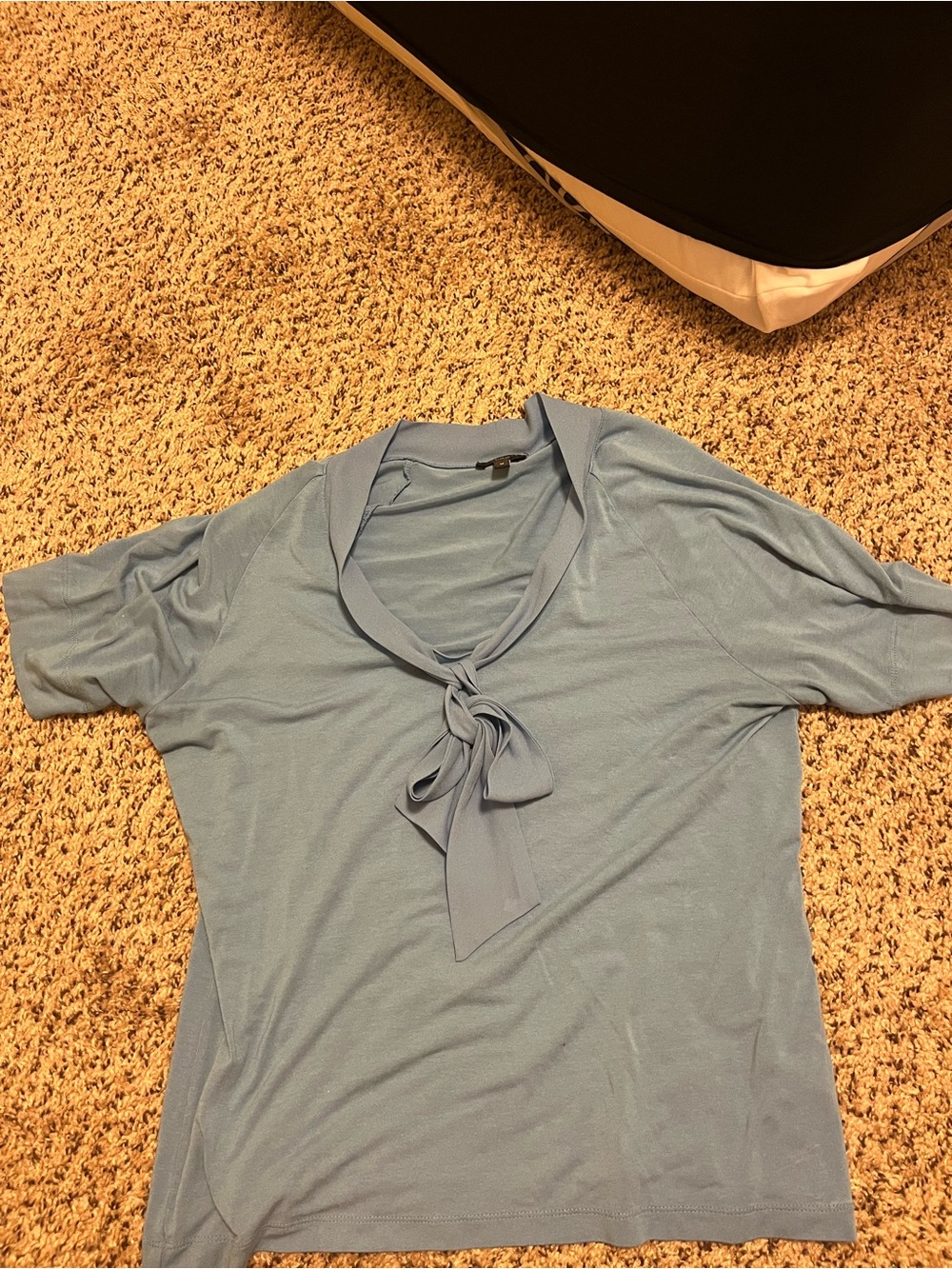Talbots Light Blue Tie-Neck Short Sleeve Top